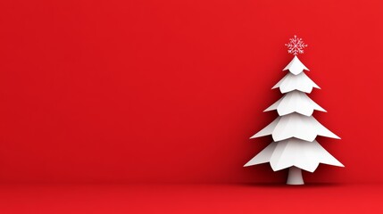 Obraz premium White Christmas tree is standing on a red background. The tree is the focal point of the image, and the red background adds a warm and festive atmosphere