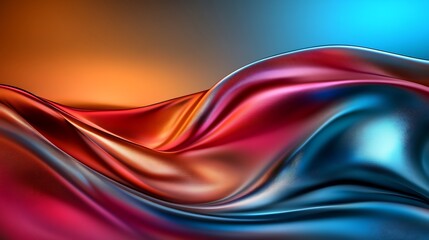 Fototapeta premium Abstract swirling silk fabric in red, orange, and blue hues.