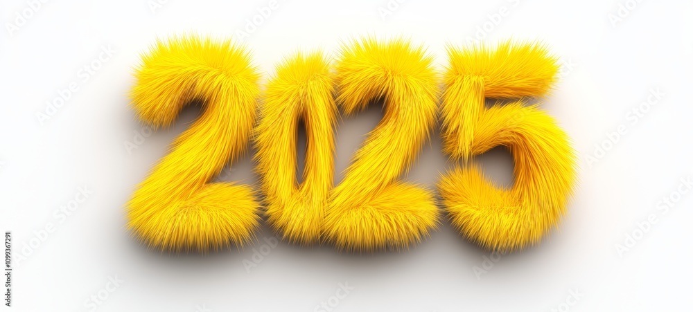 Poster the image is a stylized representation of the number twenty-five. the number is made up of fuzzy, ye