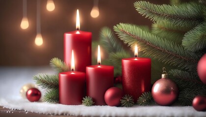 Christmas decorations - red candles and fir trees (Christmas decorations)