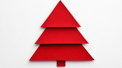 Fototapeta premium Red tree made of paper is on a white background. The tree is cut into three pieces, and it looks like a Christmas tree