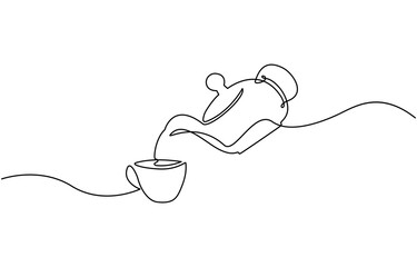 Obraz premium Continuous one line drawing of a cup of coffee vector illustration.