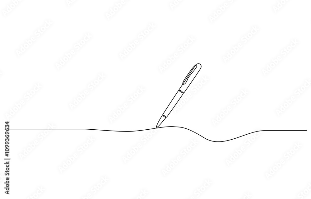 Poster pencil vector illustration with continuous one single line drawing isolated on white background, pen