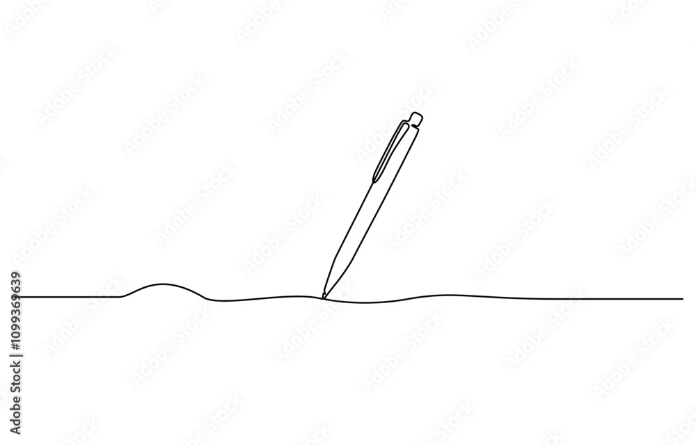 Poster pencil vector illustration with continuous one single line drawing isolated on white background, pen