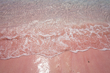 Sea Tide and Foam on Pink Sand Beach - Turquoise Water 