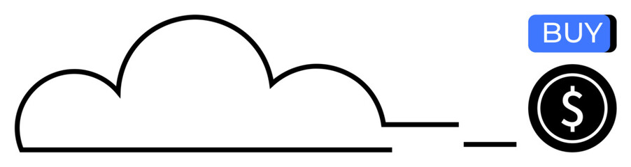 Obraz premium Cloud icon connected to a dollar sign with a buy button symbolizing online purchase and payment. Ideal for e-commerce, cloud services, fintech, digital shopping, online transactions, SaaS models