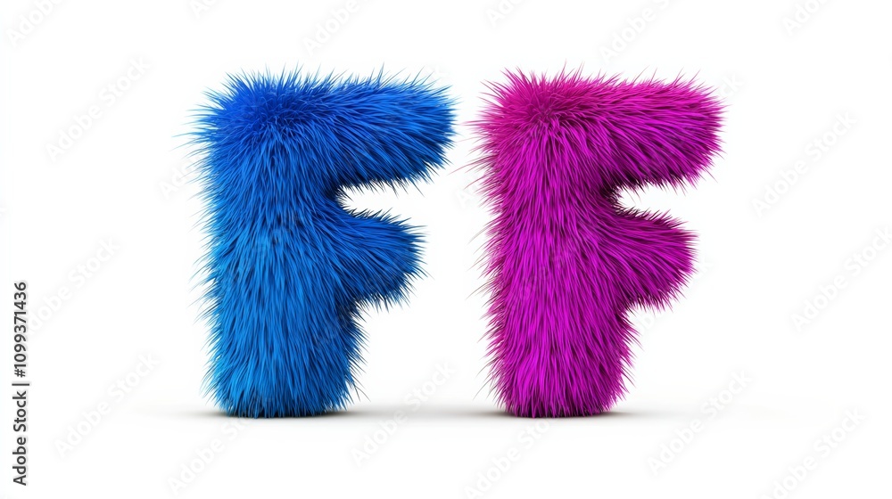 Fototapete two fuzzy letters f and f are on a white background. the letters are pink and blue. the fuzzy letter