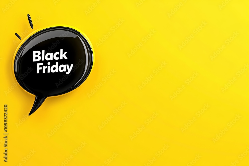 Poster yellow background with a black friday sign on it. the sign is in the shape of a speech bubble