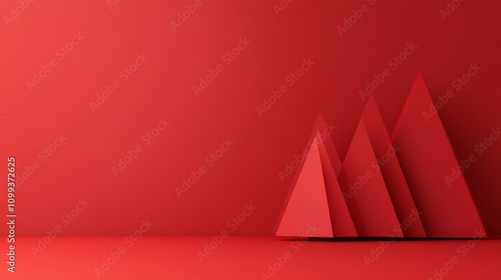 Poster red background with three red triangles on it. the triangles are stacked on top of each other