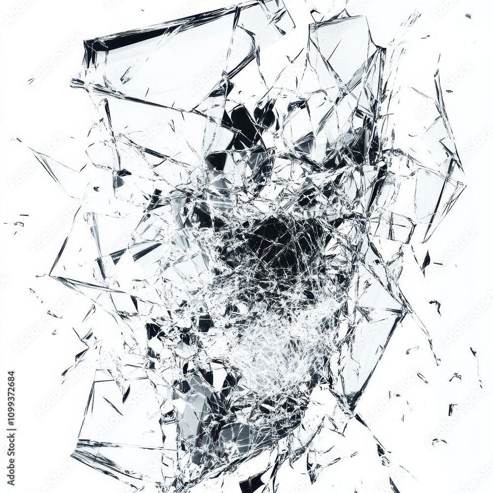 Poster a chaotic arrangement of shattered glass pieces creating a dynamic visual effect.