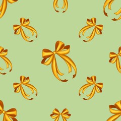 Obraz premium Big Oranges with Bow on Green Background Easter Seamless Pattern
