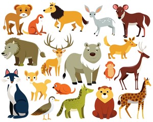 Obraz premium A collection of animals in a cartoon style