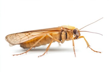 Fototapeta premium Clothes Moth. Macro Image of Isolated Clothes Moth Bug on Green Grasshopper