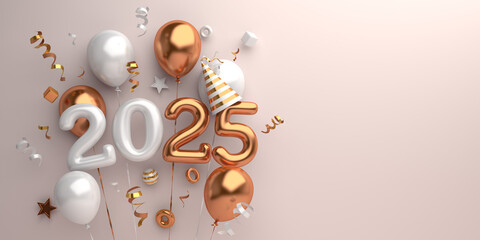Happy new year 2025 decoration background with balloon, 3D rendering illustration