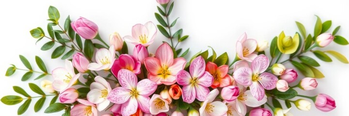 Fototapeta premium White and green floral border with a white flower centerpiece, beauty, blossom