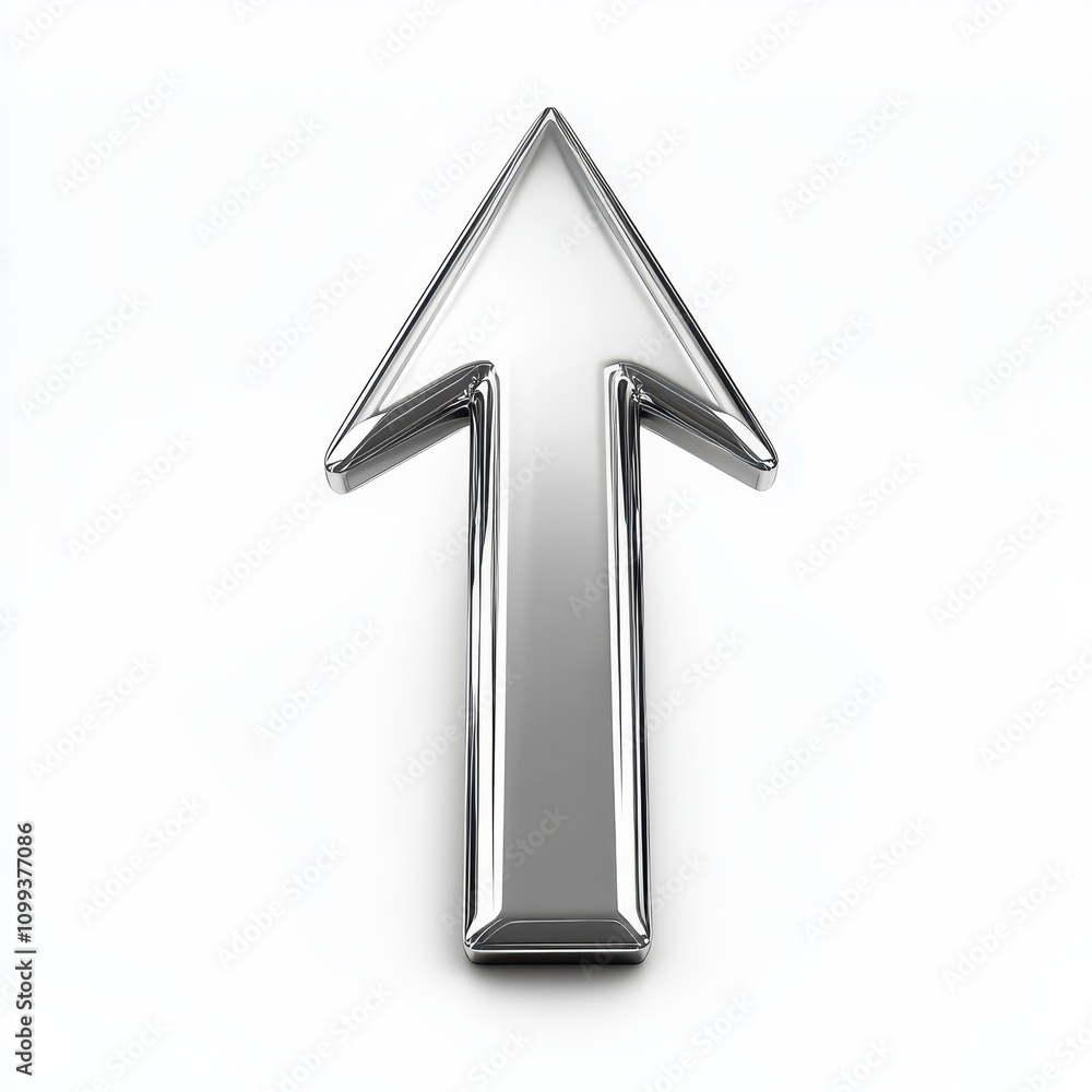 Poster a shiny, three-dimensional metallic arrow pointing upwards.