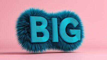 The word big is written in blue letters on a pink background. The letters are stylized and appear to be made of hair, giving the word a fluffy and playful appearance