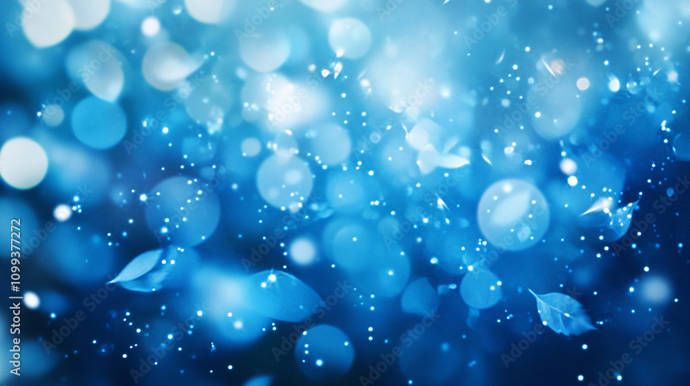 Poster blue leaves and bubbles create an abstract serene atmosphere in a dreamy setting