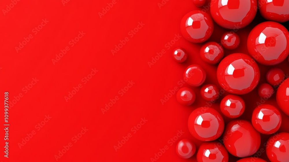 Poster red background with a bunch of red balls on it. the balls are arranged in a way that they look like 