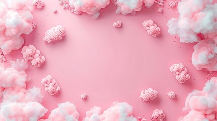 Fototapeta premium Frame Border Background of Cloud Computing Concept with Pink Fluffy Clouds on Pastel Pink Background