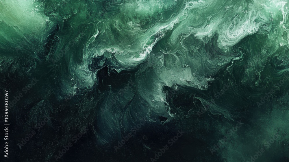 Poster abstract green and black fluid art texture with swirling patterns