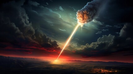 A dramatic night sky scene showing a powerful missile intercept system firing to defend against potential threats and hostile targets