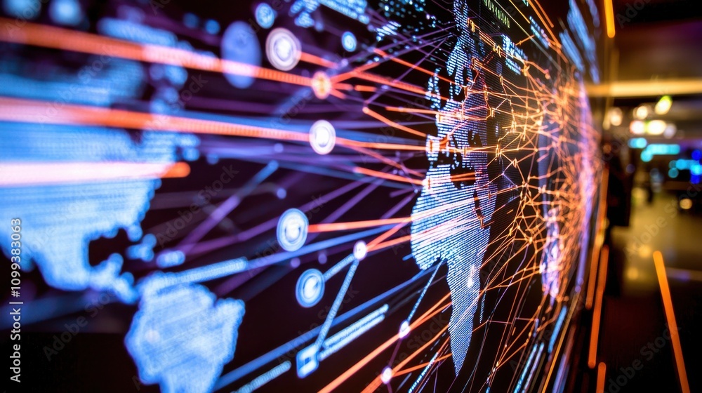 Poster digital global connections with network visualization