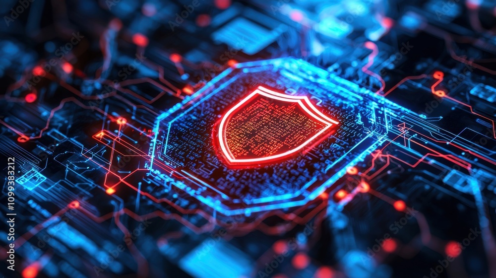 Poster digital security concept with shield and circuit patterns