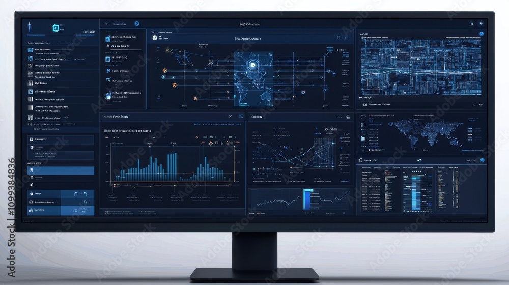 Poster advanced data analytics dashboard on computer monitor