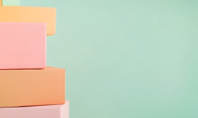 Stack of cardboard boxes against pastel color background, Generative AI