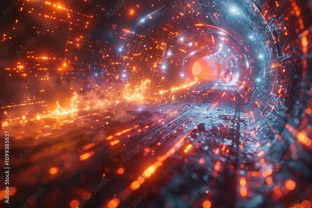 Poster futuristic data flow with neon rays sci fi motion wallpaper for hyper speed space travel