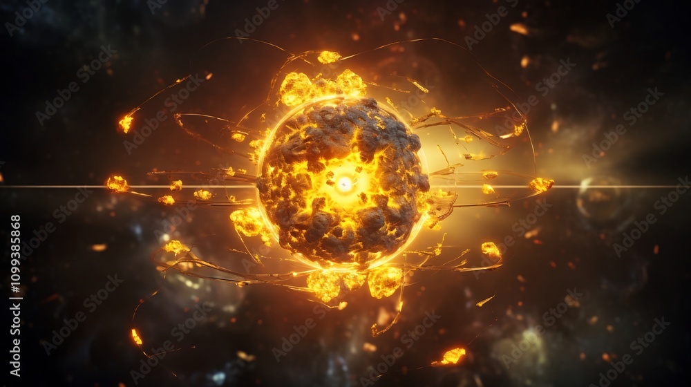 Aufkleber conceptual 3d depicting the process of nuclear fission showcasing animated subatomic particles and t