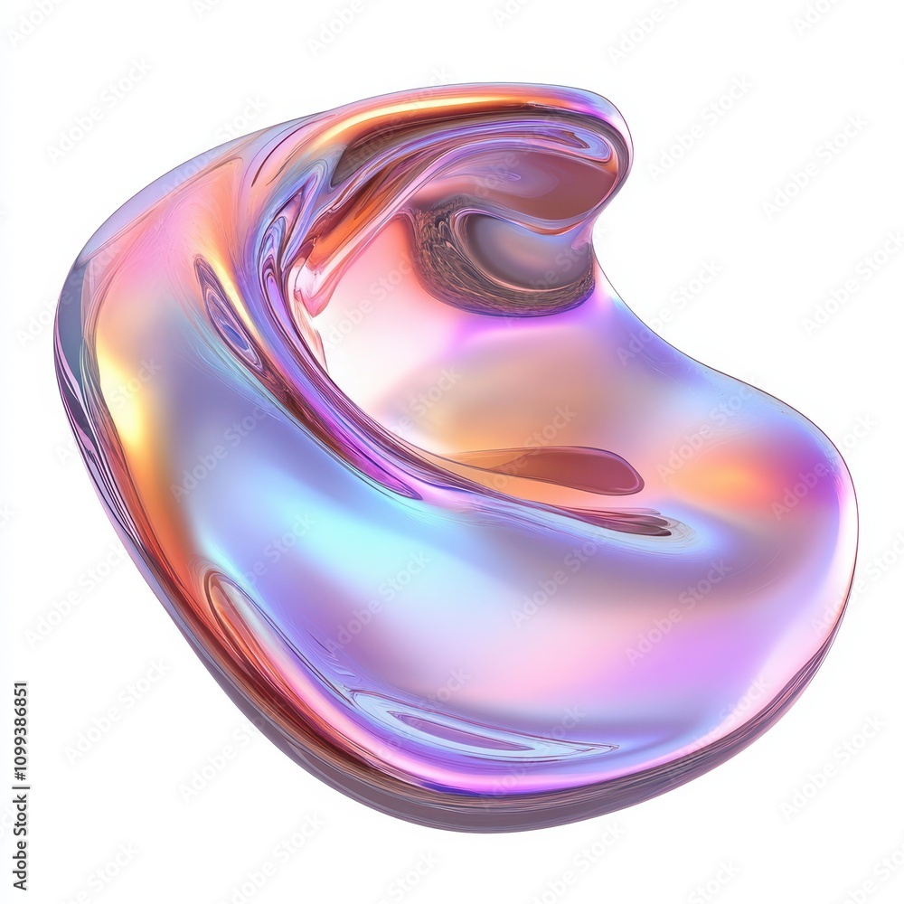 Poster a smooth, iridescent blob with swirling colors and a glossy surface.