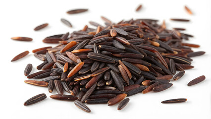 Wild rice is nutritious grain known for its rich, dark color and unique flavor. This showcases pile of wild rice, highlighting its distinct appearance and texture