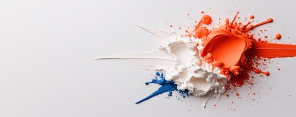 Naklejka premium Abstract strokes of white, orange, and blue paint on a textured canvas