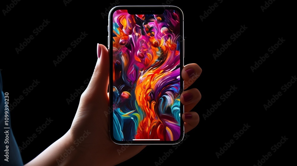 Poster captivating ai created digital artwork showcased on the screen of a modern smartphone featuring a vi