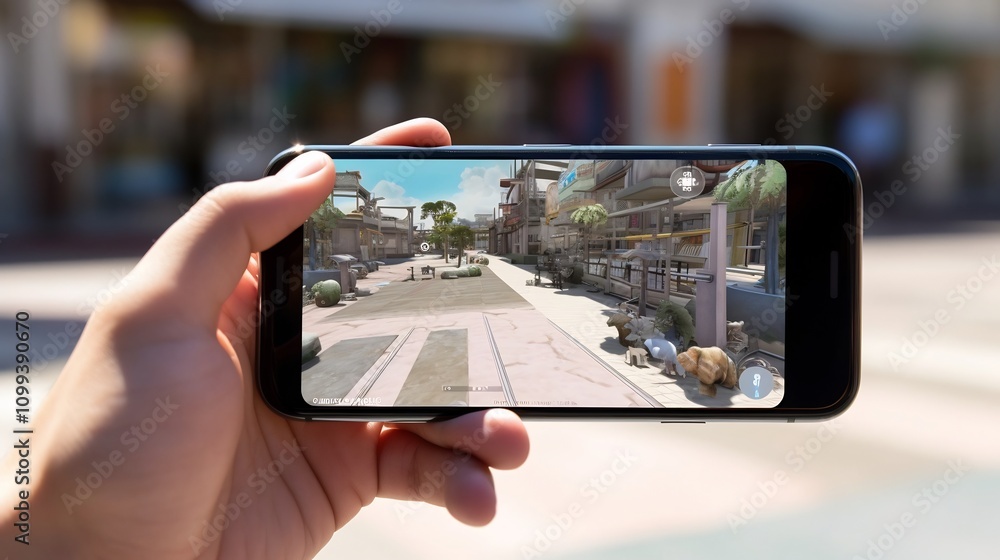 Aufkleber futuristic ai powered augmented reality gaming experience showcased on a sleek smartphone device int