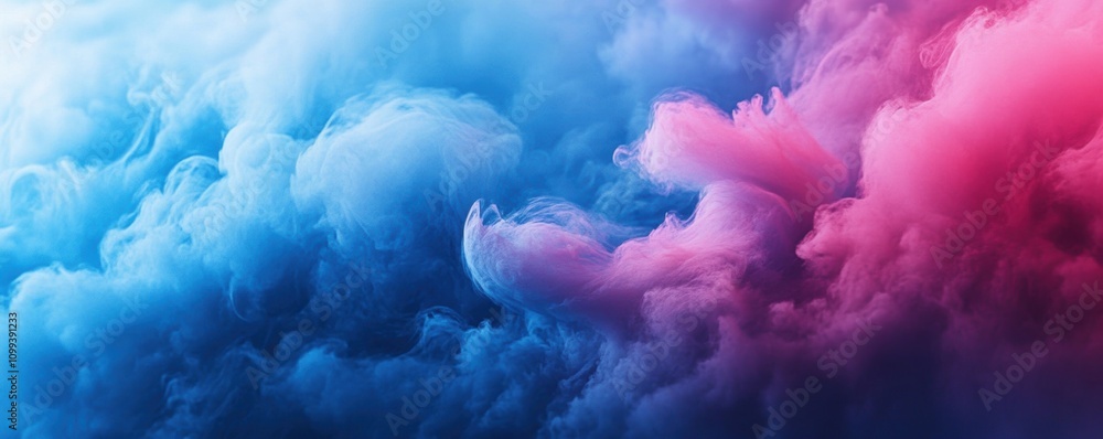 Aufkleber pink and blue smoke blending in air creating an abstract gradient on a soft background.