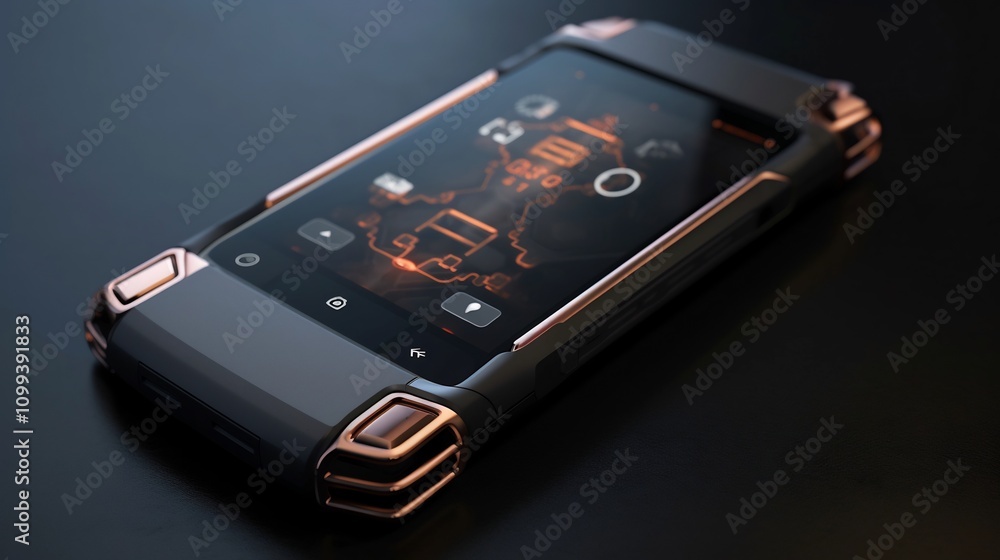 Poster a sleek futuristic smartphone seamlessly connected to a range of smart wearable devices all powered 