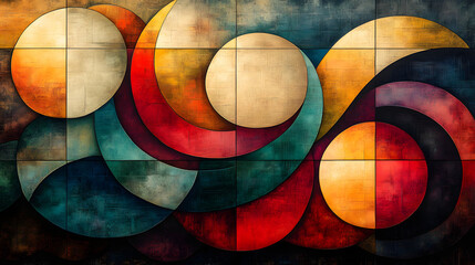 Chic Art Deco Inspired Mural with Bold Colors and Geometric Elements for Modern Artistic Spaces