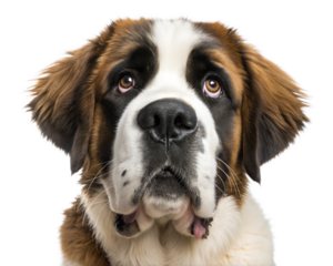Saint-Bernard portrait looking at camera isolated on white background. Saint-Bernard headshot on white