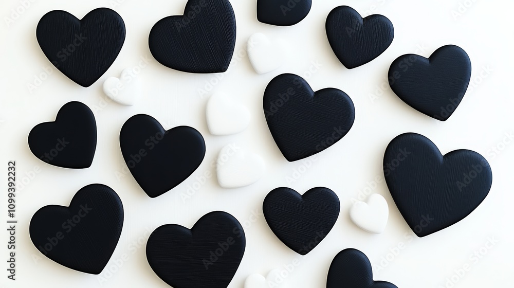 Aufkleber collection of black and white hearts are arranged in a pattern. the hearts are of different sizes an