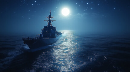 Fototapeta premium Night Watch: Destroyer at Sea 