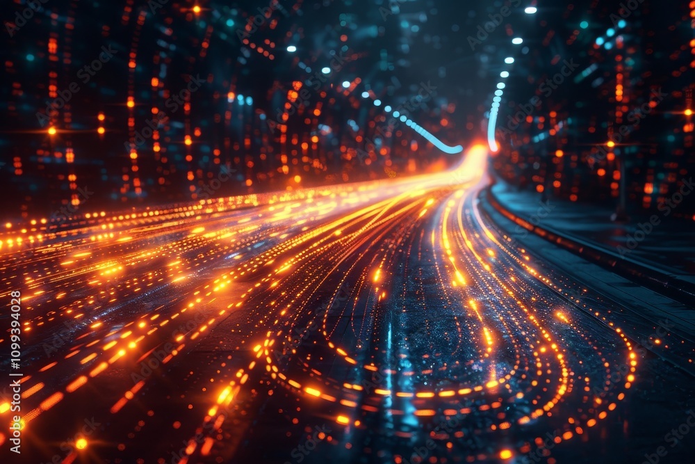Poster futuristic data flow with explosion effect and neon rays for sci fi motion wallpaper