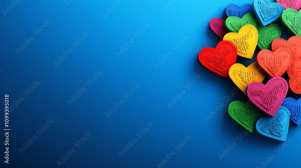 Aufkleber blue background with a bunch of colorful hearts on it. the hearts are arranged in a way that they lo
