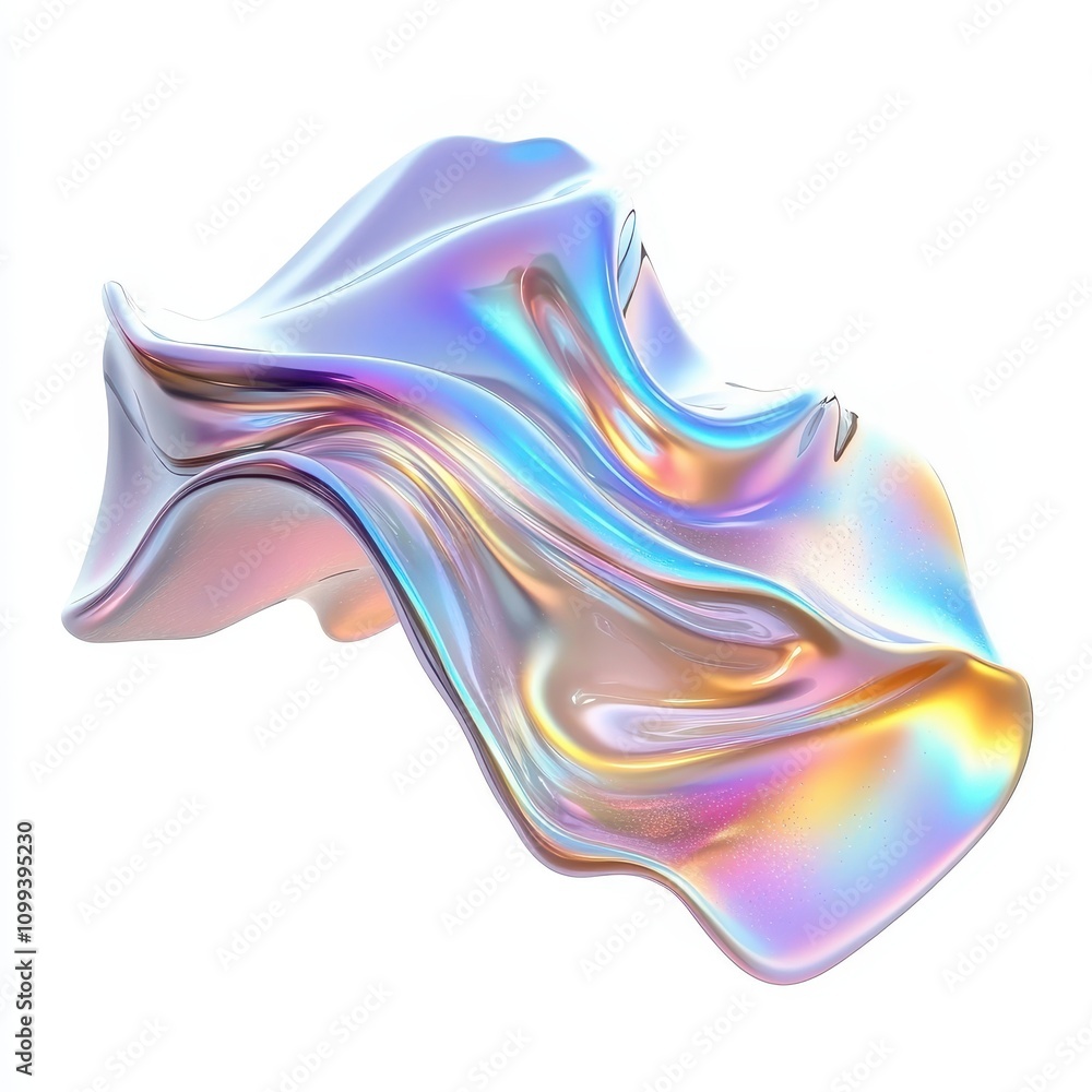 Poster a colorful, fluid, abstract shape with iridescent highlights and smooth curves.