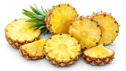 Collection of pineapple slices isolated on white or transparent background
