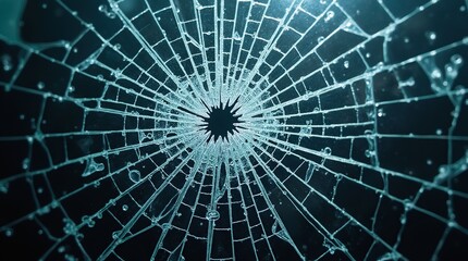 Obraz premium Shattered glass window with intricate central crack pattern