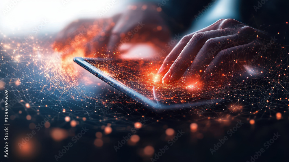 Poster futuristic digital networking with big data on tablet in abstract technology background