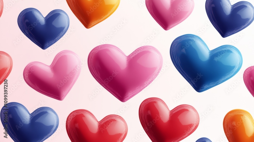 Poster row of hearts in various colors and sizes. the hearts are arranged in a way that they are overlappin